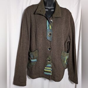 Canvasback Wool Blend Cardigan/Jacket Brown, Artsy, Boho, Unique‎ Sz L